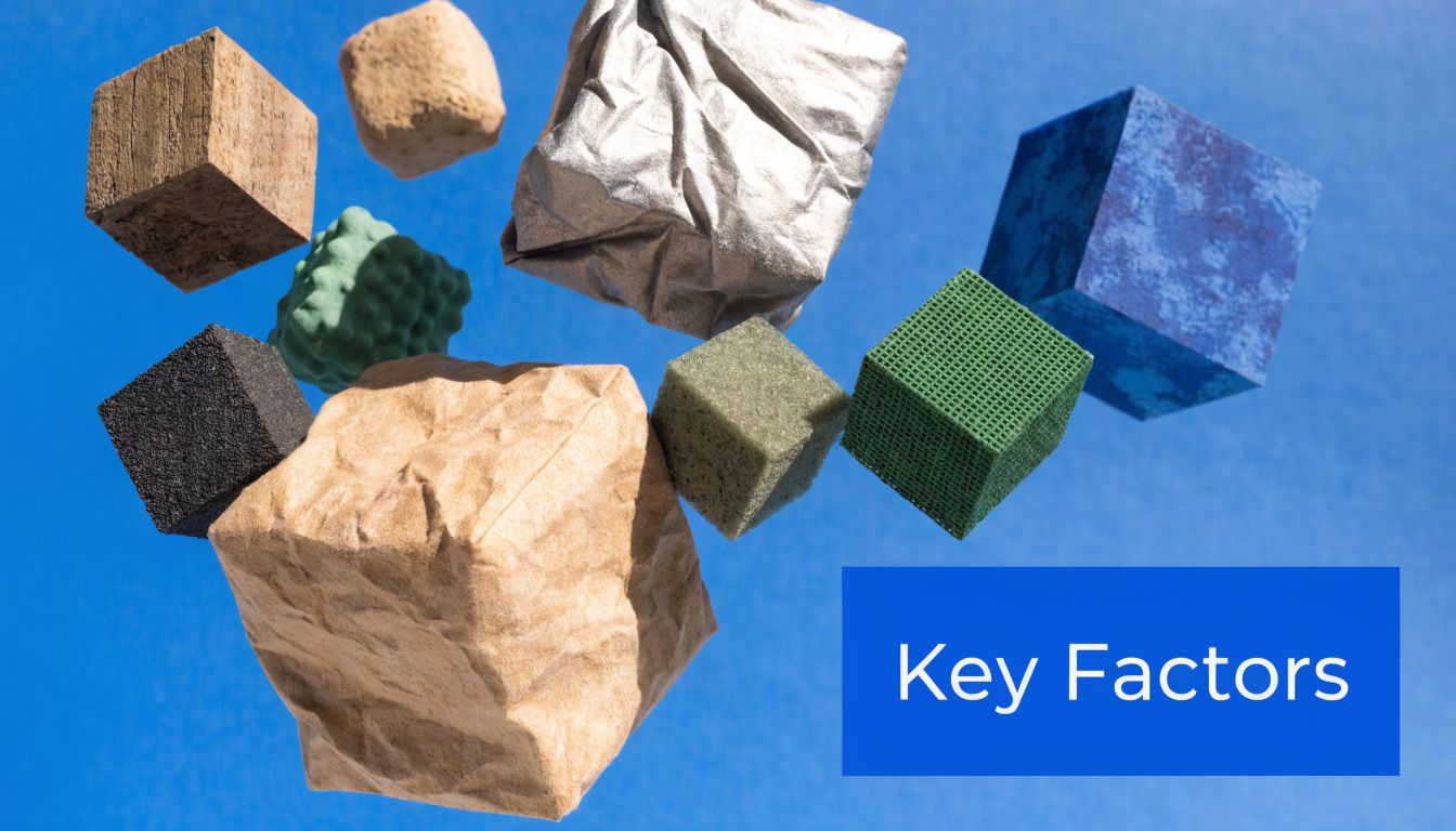Floating diverse textured cubes against a blue background, representing a conceptual design for key factors.