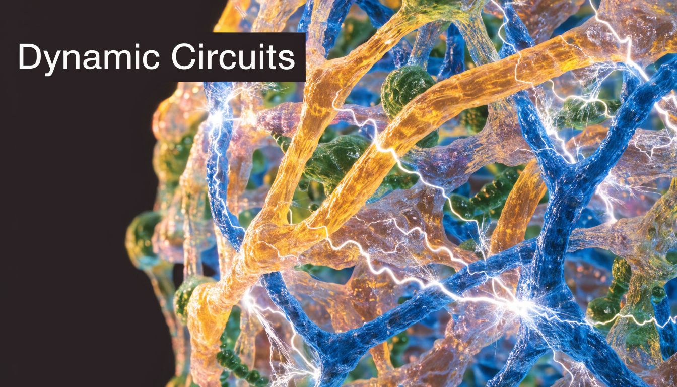 A conceptual digital illustration of colorful neural pathways glowing with electrical energy and synaptic connections.