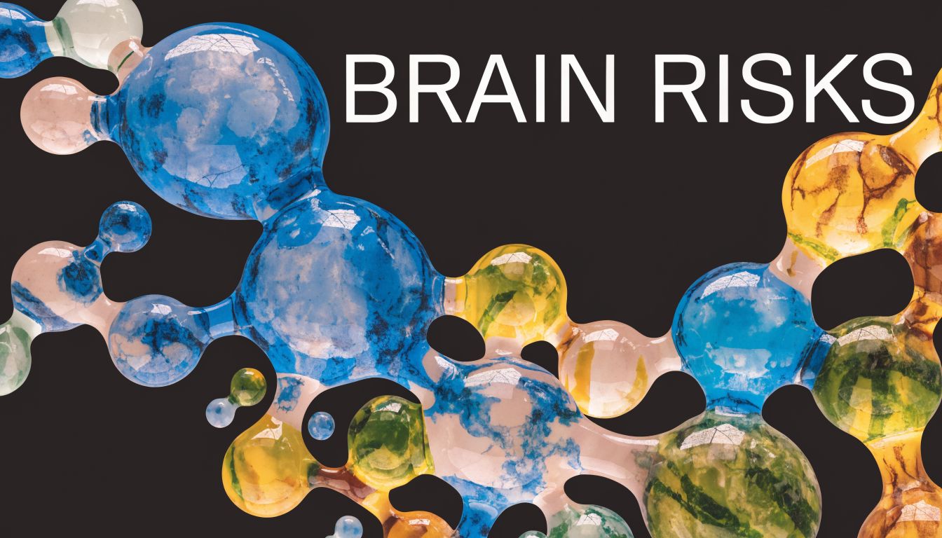 A digital graphic depicting colorful, translucent interconnected spheres resembling a molecular or neural structure against dark background.