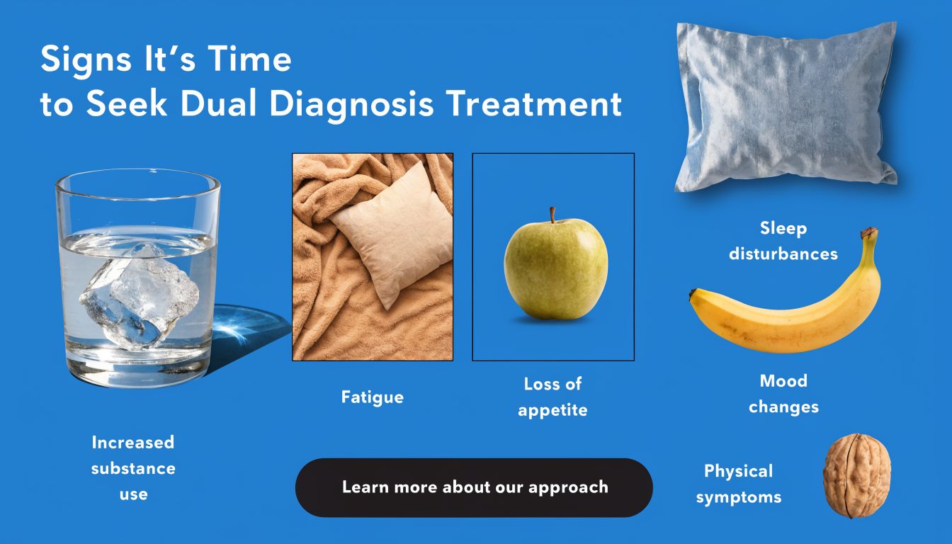 An infographic illustrating signs it is time to seek dual diagnosis treatment for substance abuse and depression.